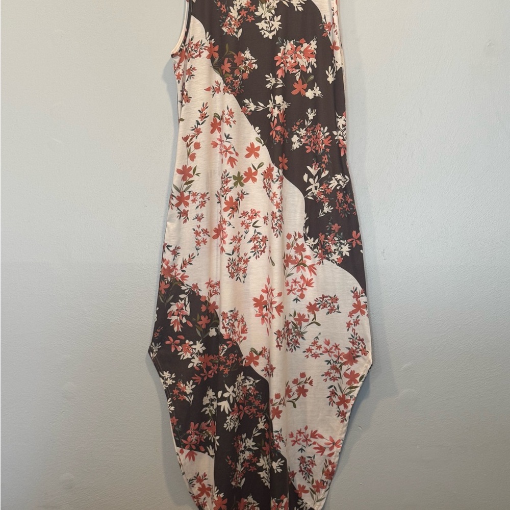 Elegant Brown and Cream Asymmetrical Dress